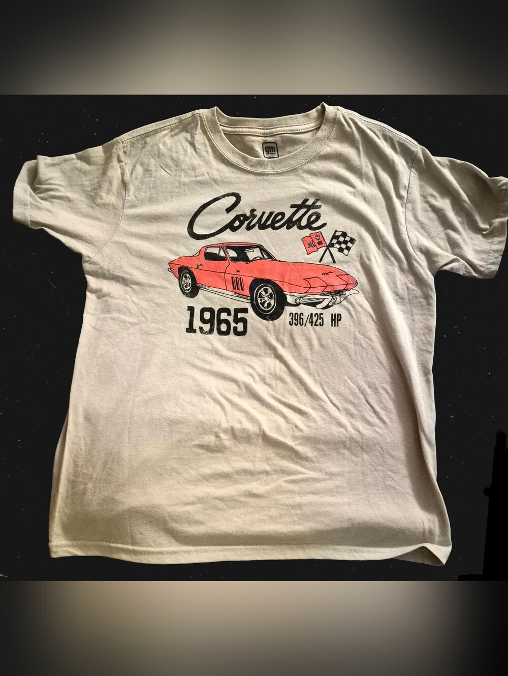 Retro GM Corvette 1965 Muscle Car Graphic T-Shirt Cream